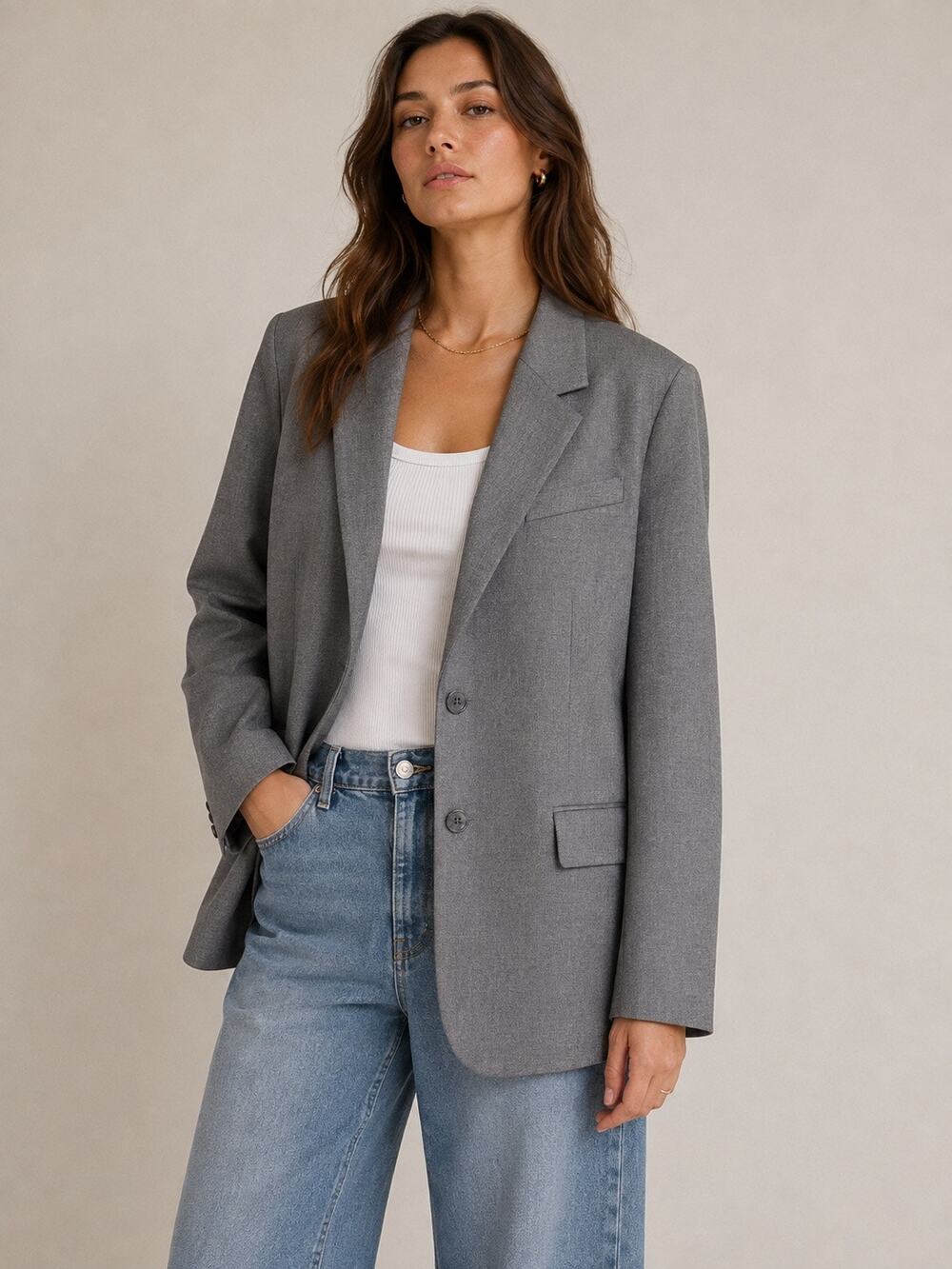 NWT Abercrombie Classic Suiting Blazer Large Gray Relaxed Oversized Career